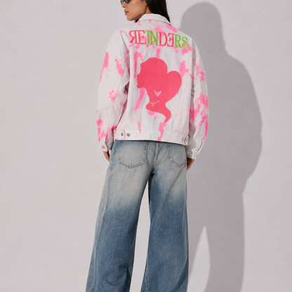 Women's Jacket - Pink and White Tie-Dye Denim Jacket
