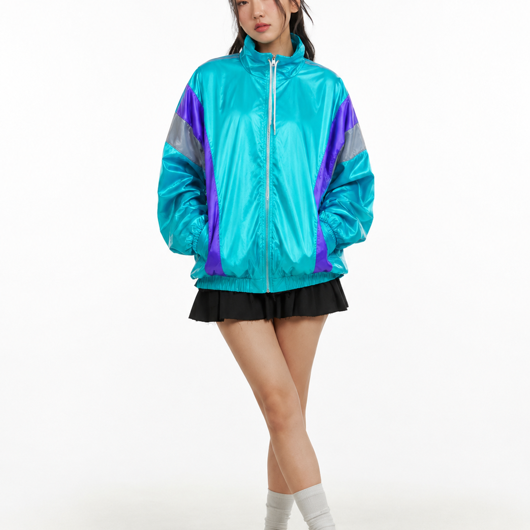 Women's Jacket - Oversized Colorblock Nylon Windbreaker