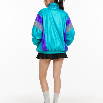 Women's Jacket - Oversized Colorblock Nylon Windbreaker