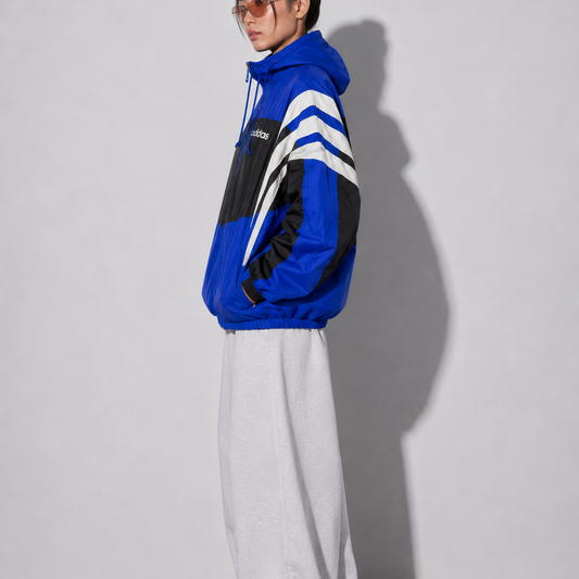 Women's Jacket - Vintage Blue Colorblock Hooded Windbreaker