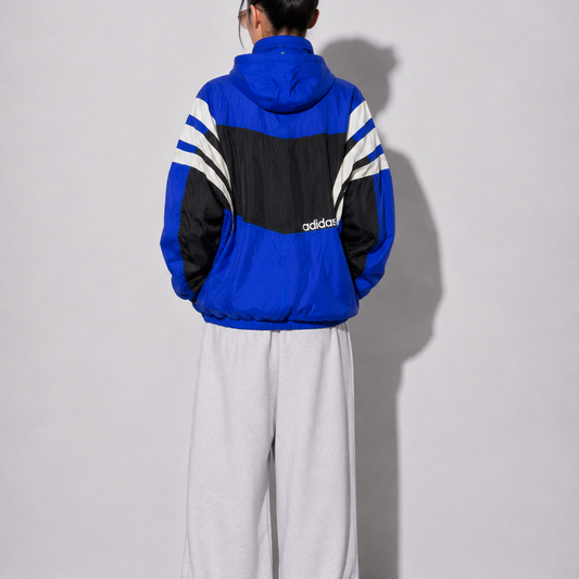 Women's Jacket - Vintage Blue Colorblock Hooded Windbreaker