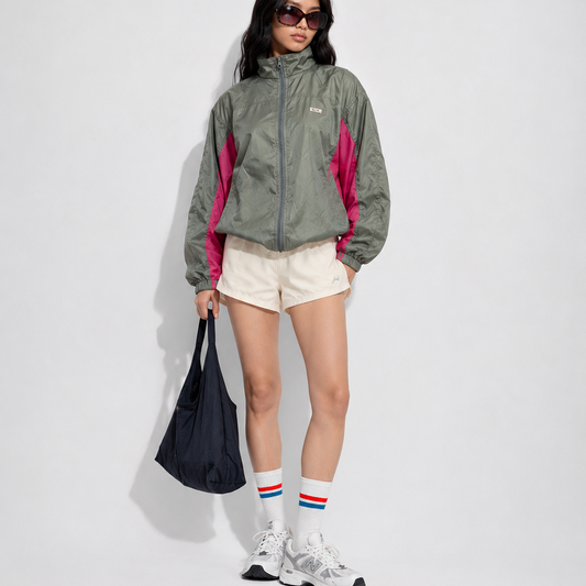 Women's Jacket - Vintage Olive & Pink Colorblock Windbreaker