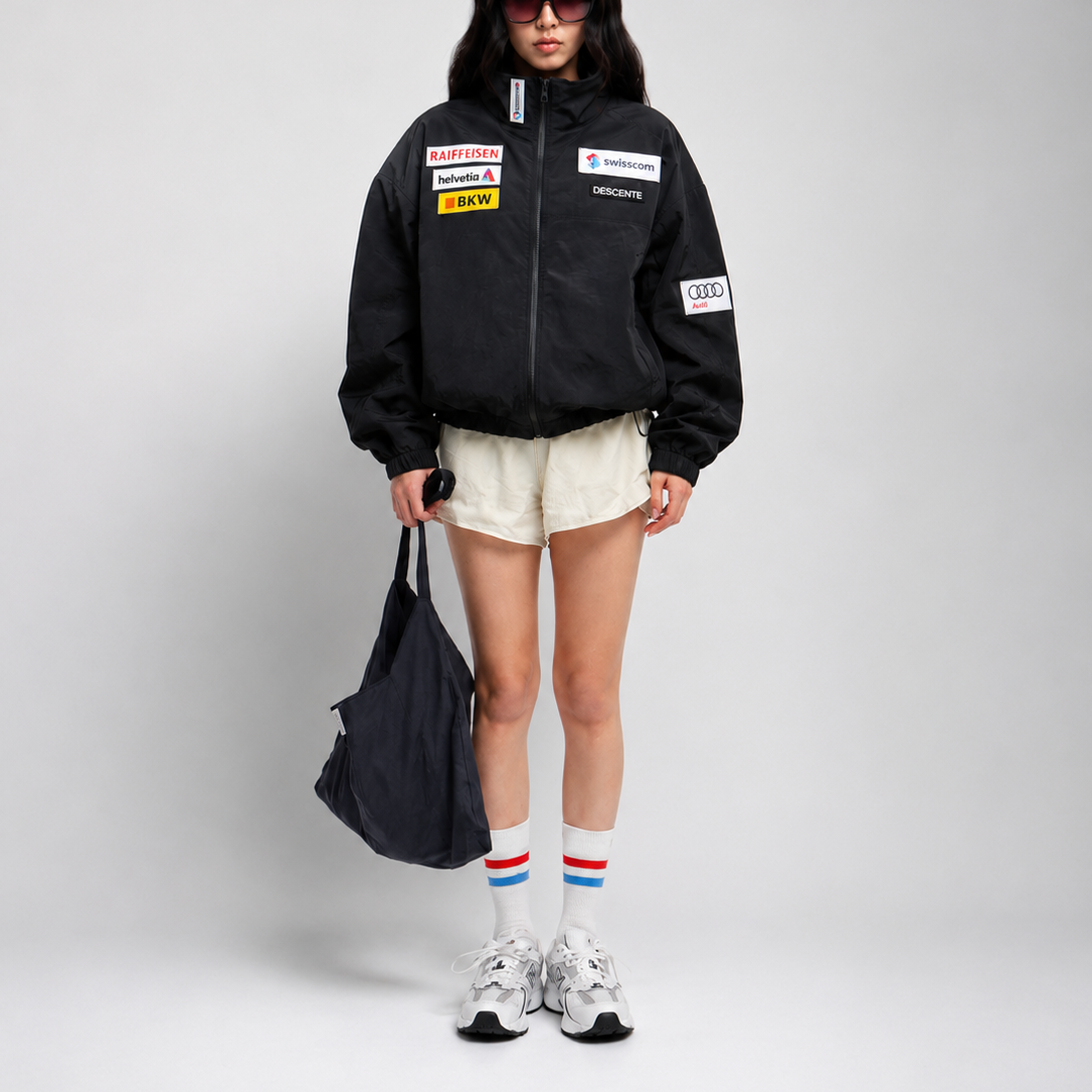 Women's Jacket -Vintage Black Racing Patch Windbreaker