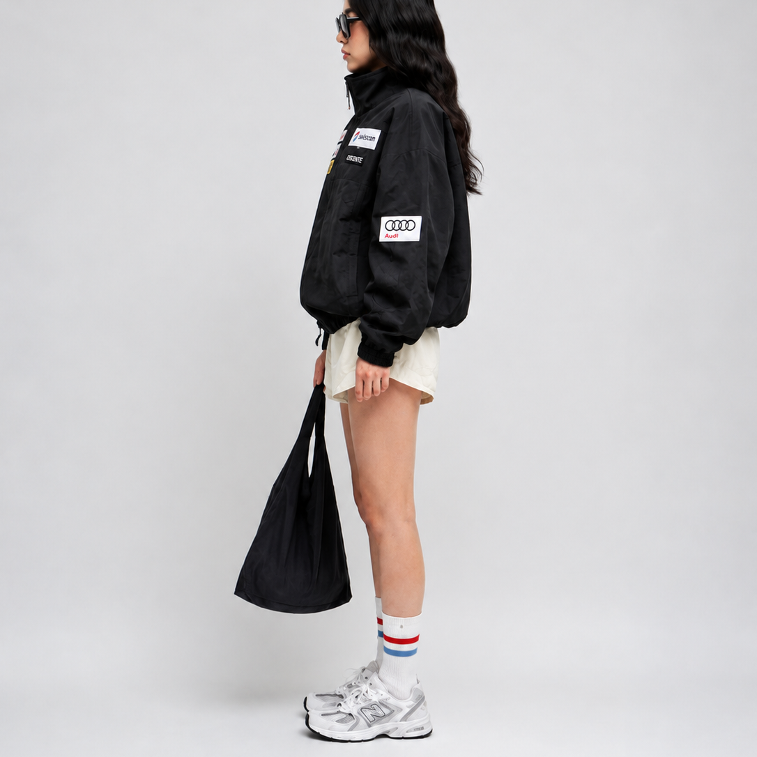 Women's Jacket -Vintage Black Racing Patch Windbreaker