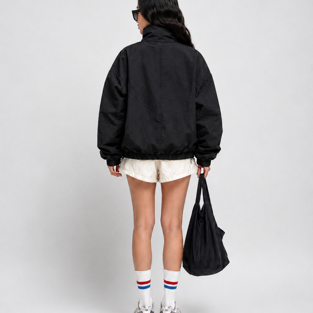 Women's Jacket -Vintage Black Racing Patch Windbreaker
