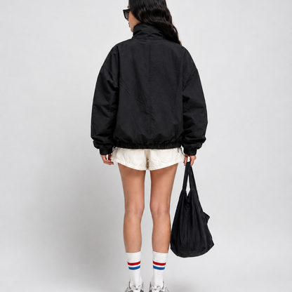 Women's Jacket -Vintage Black Racing Patch Windbreaker