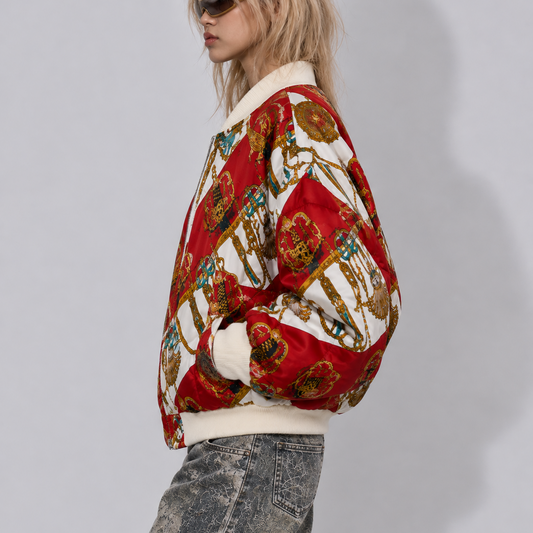 Women's Jacket Vintage Baroque Print Satin Bomber