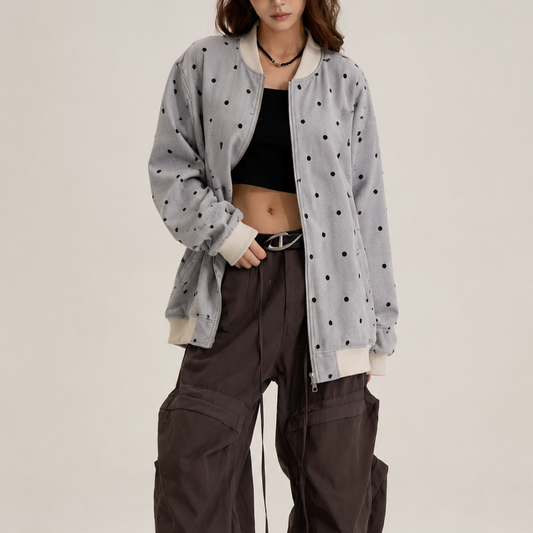 Women's Jacket Grey Polka Dot Bomber