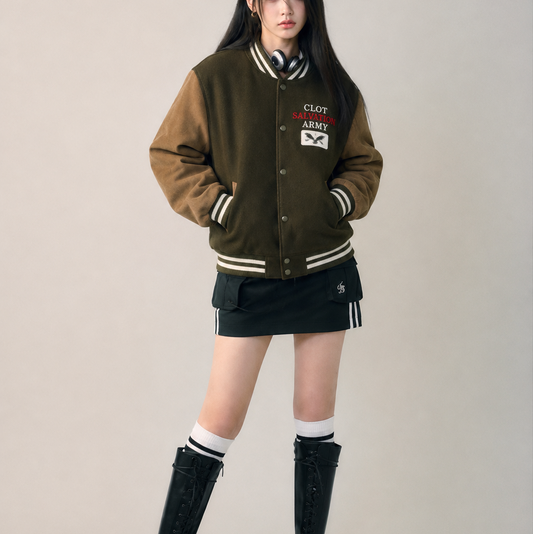 Olive & Tan Vintage Varsity Bomber Jacket