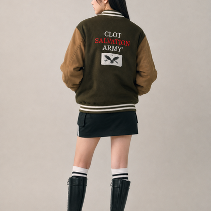 Olive & Tan Vintage Varsity Bomber Jacket