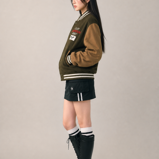 Olive & Tan Vintage Varsity Bomber Jacket