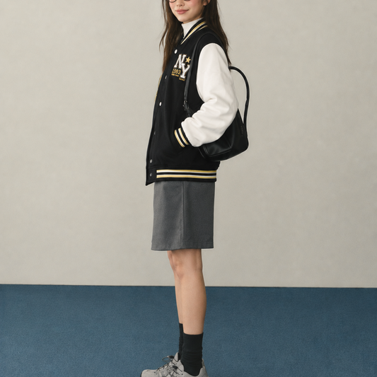 Black & Beige NY 1983 Varsity Bomber Jacket