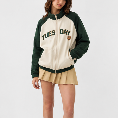 Women’s Jacket - Green & Beige Zip-Up