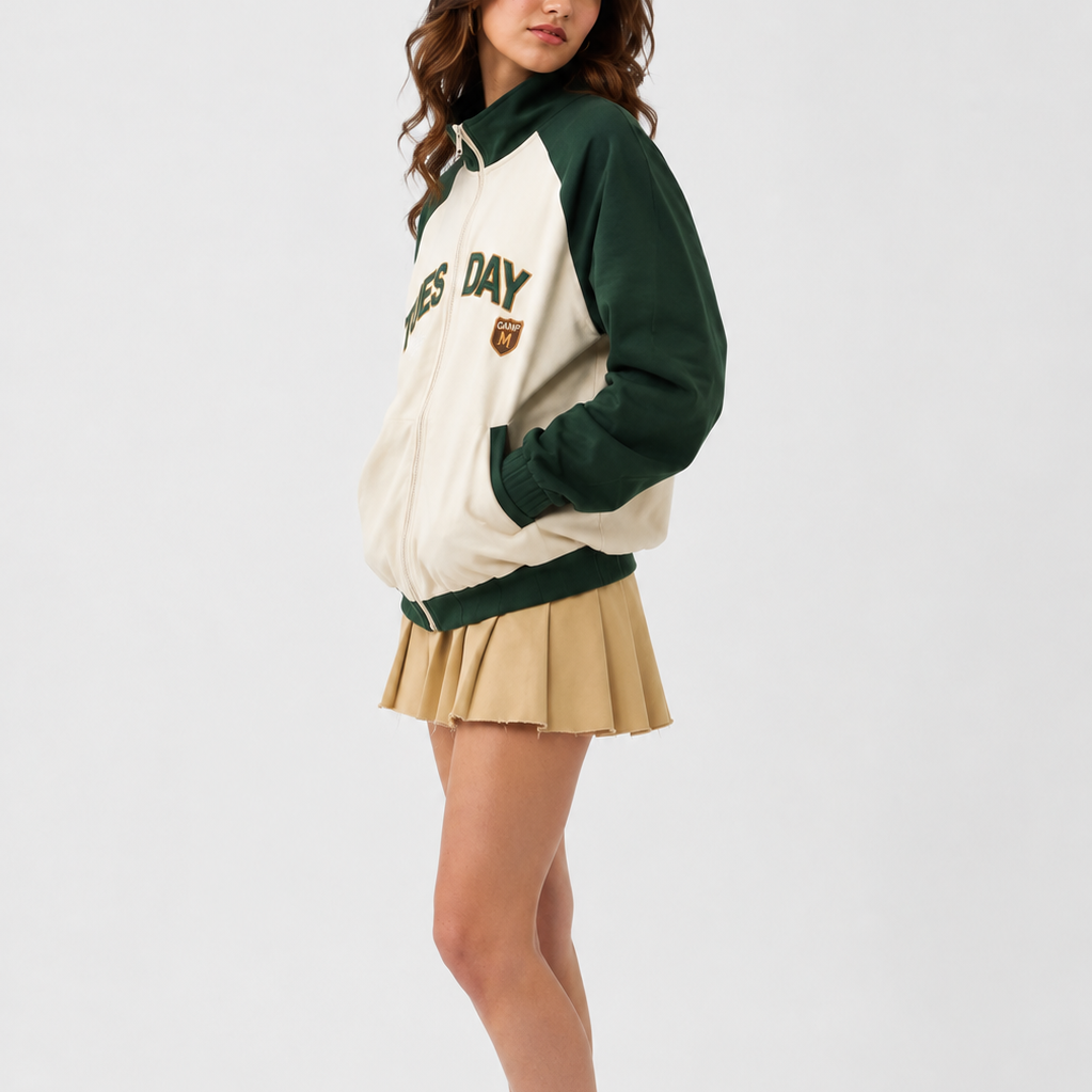 Women’s Jacket - Green & Beige Zip-Up