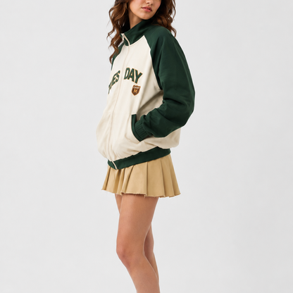 Women’s Jacket - Green & Beige Zip-Up