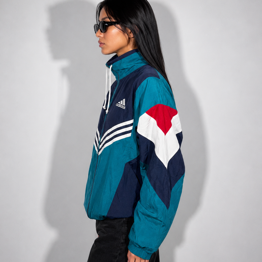 Women's Jacket Vintage Nylon Colorblock Full-Zip Windbreaker Jacket