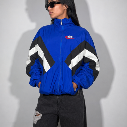 Women's Jacket Vintage Blue Chevron Panel Windbreaker