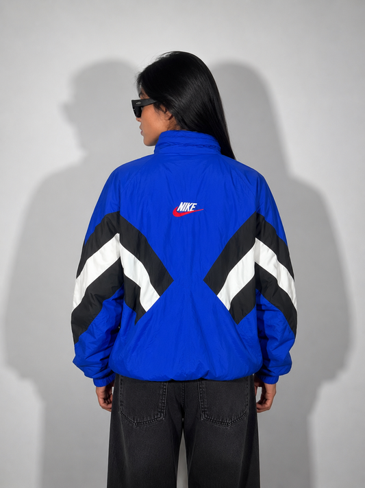 Women's Jacket Vintage Blue Chevron Panel Windbreaker