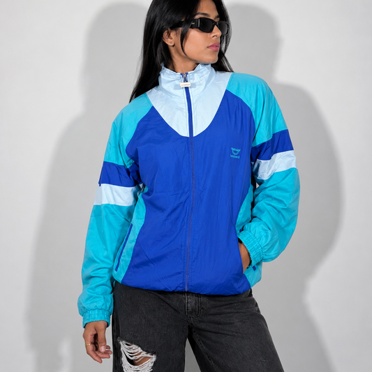 Women's Jacket Vintage Nylon Blue Colorblock Nylon
