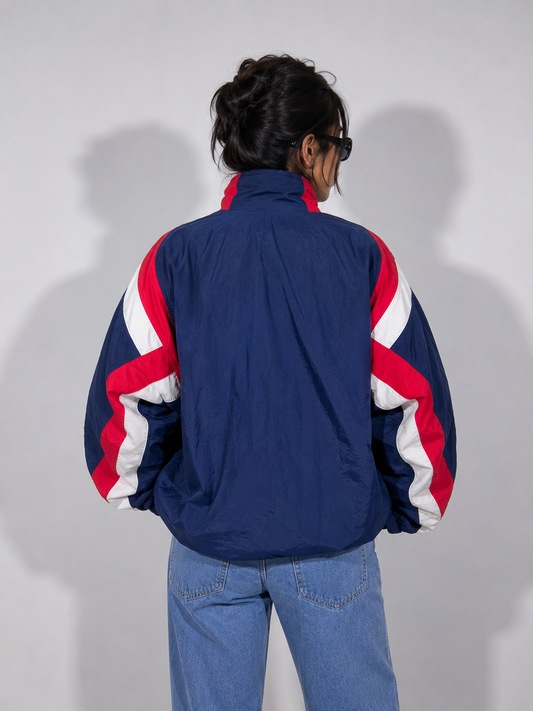 Women's Jacket Vintage Blue and Red Colorblock Windbreaker