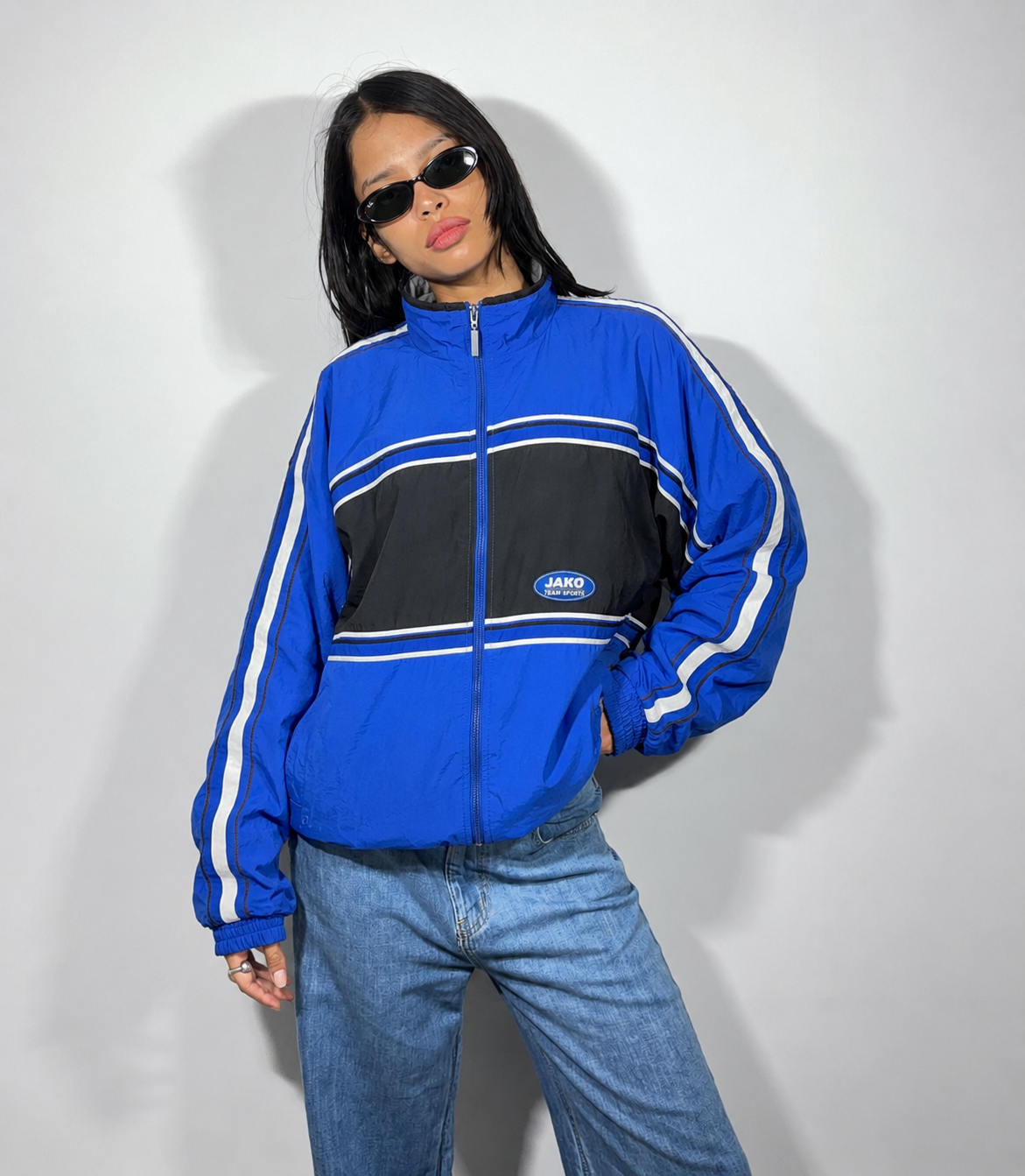Women's Jacket Vintage Royal Blue Full-Zip Windbreaker