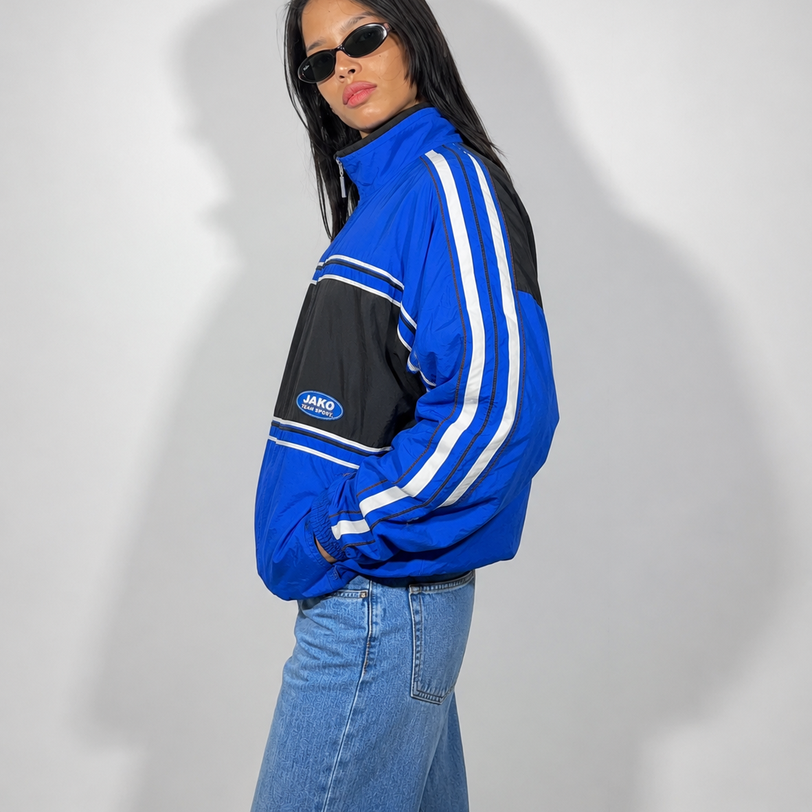 Women's Jacket Vintage Royal Blue Full-Zip Windbreaker