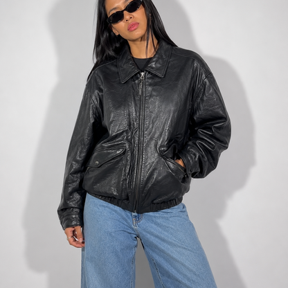 Women's Jacket Vintage Black Leather Bomber