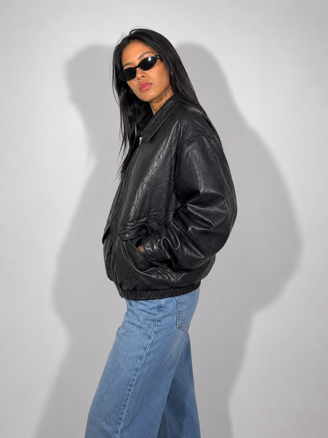Women's Jacket Vintage Black Leather Bomber