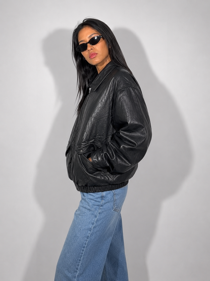 Women's Jacket Vintage Black Leather Bomber
