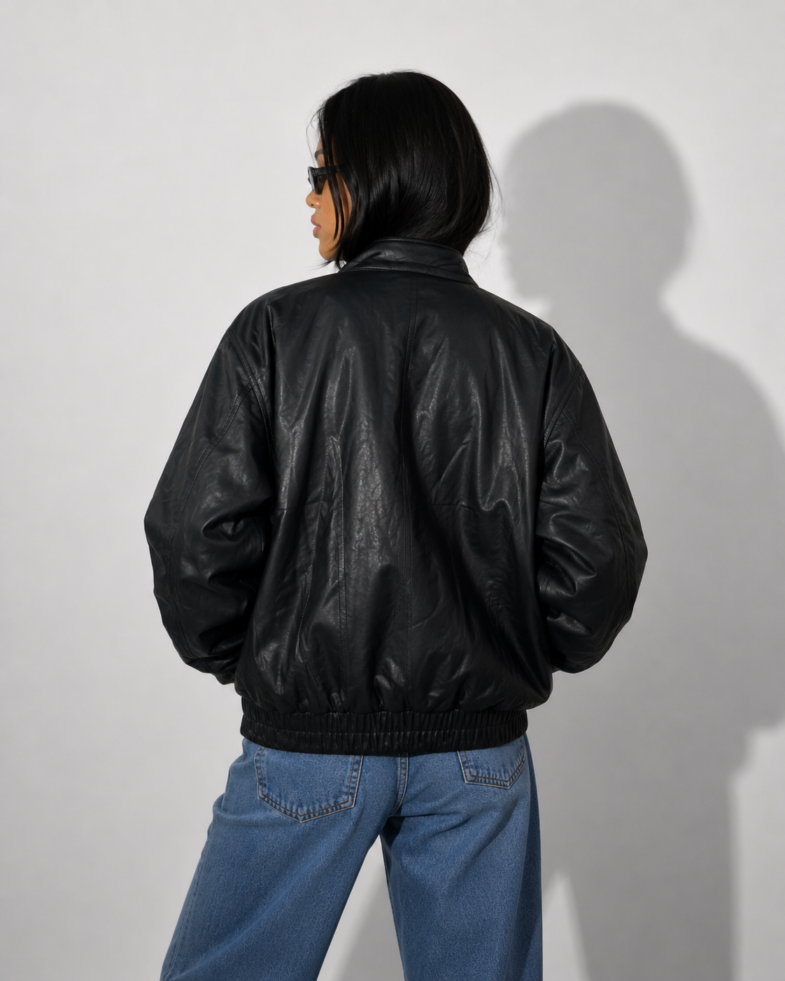 Women's Jacket Vintage Black Leather Zip-Up Bomber