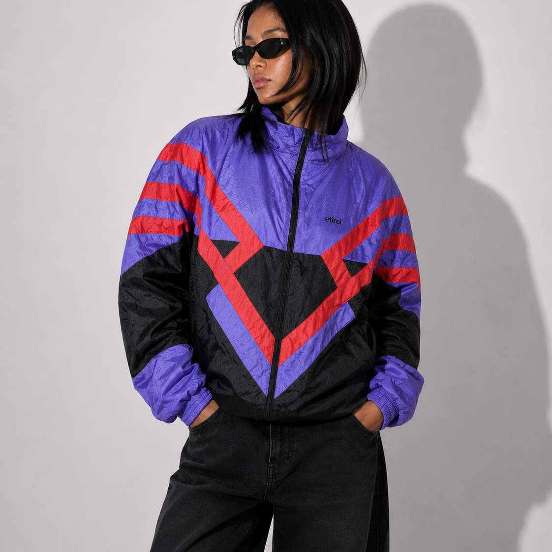 Women's Jacket Vintage Purple & Black Geometric Windbreaker