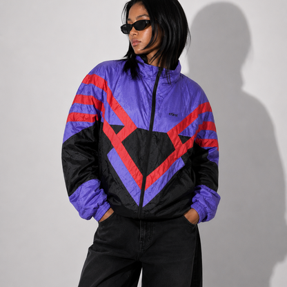 Women's Jacket Vintage Purple & Black Geometric Windbreaker