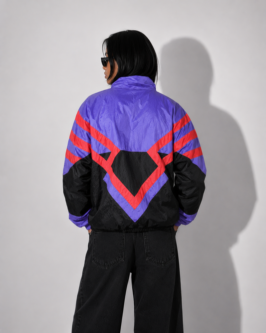 Women's Jacket Vintage Purple & Black Geometric Windbreaker