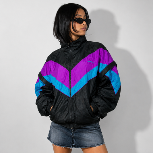 Women's Jacket 90s Chevron Panel Full-Zip Windbreaker