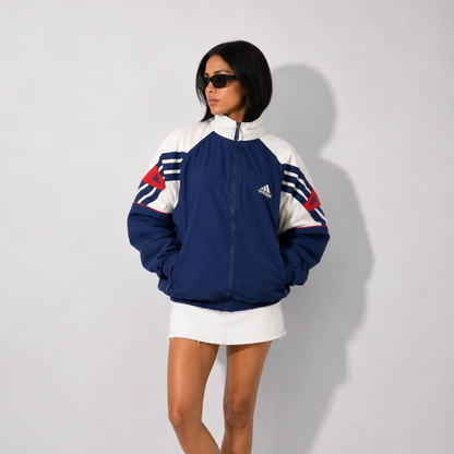 Women's Jacket Y2K Navy Blue and White Zip-Up Windbreaker