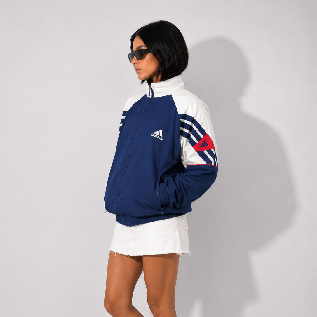 Women's Jacket Y2K Navy Blue and White Zip-Up Windbreaker