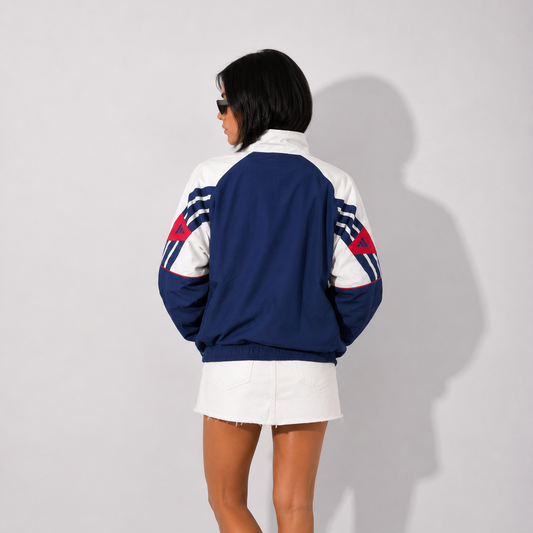 Women's Jacket Y2K Navy Blue and White Zip-Up Windbreaker