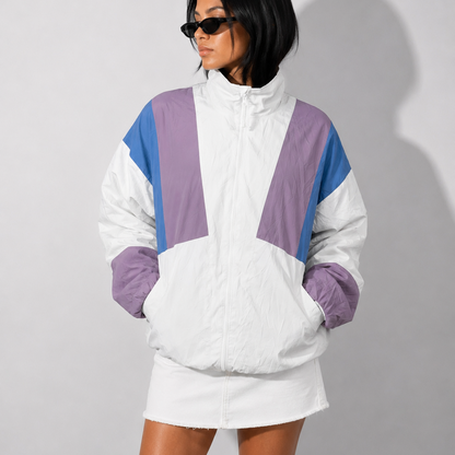 Women's Jacket Retro White & Lavender Sports Windbreaker