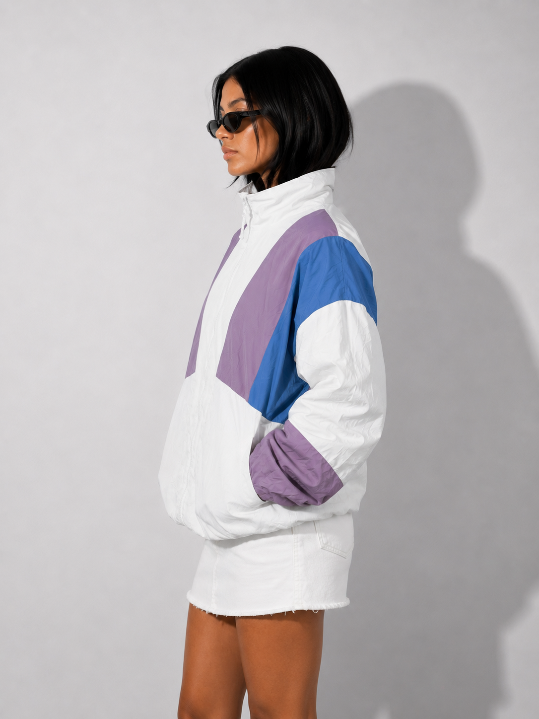 Women's Jacket Retro White & Lavender Sports Windbreaker