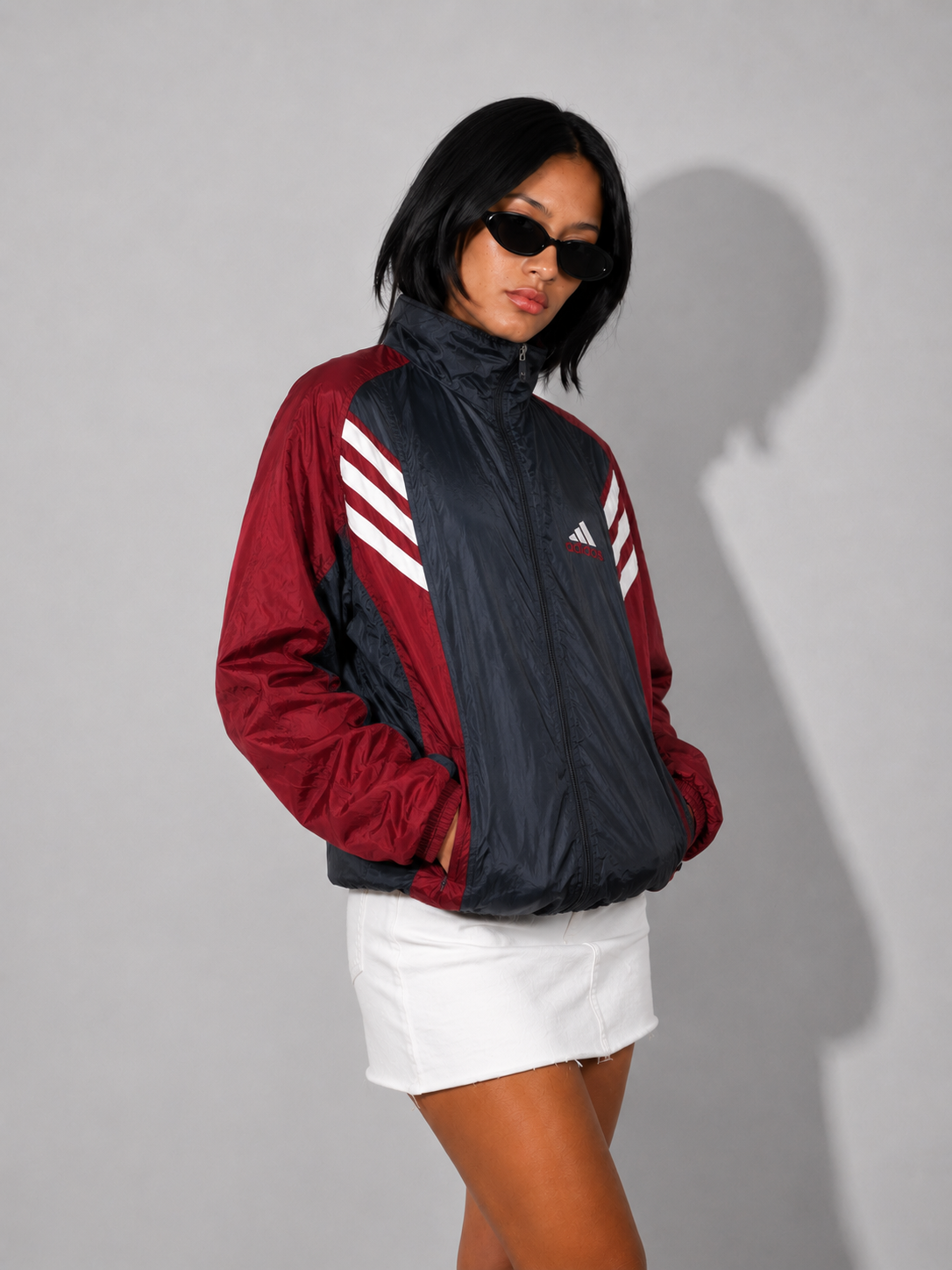 Women's Jacket Vintage Full-Zip Shell Jacket – Burgundy & Black