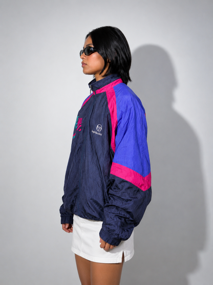 Women's Jacket Vintage Nylon Track Jacket – Navy, Blue & Fuchsia
