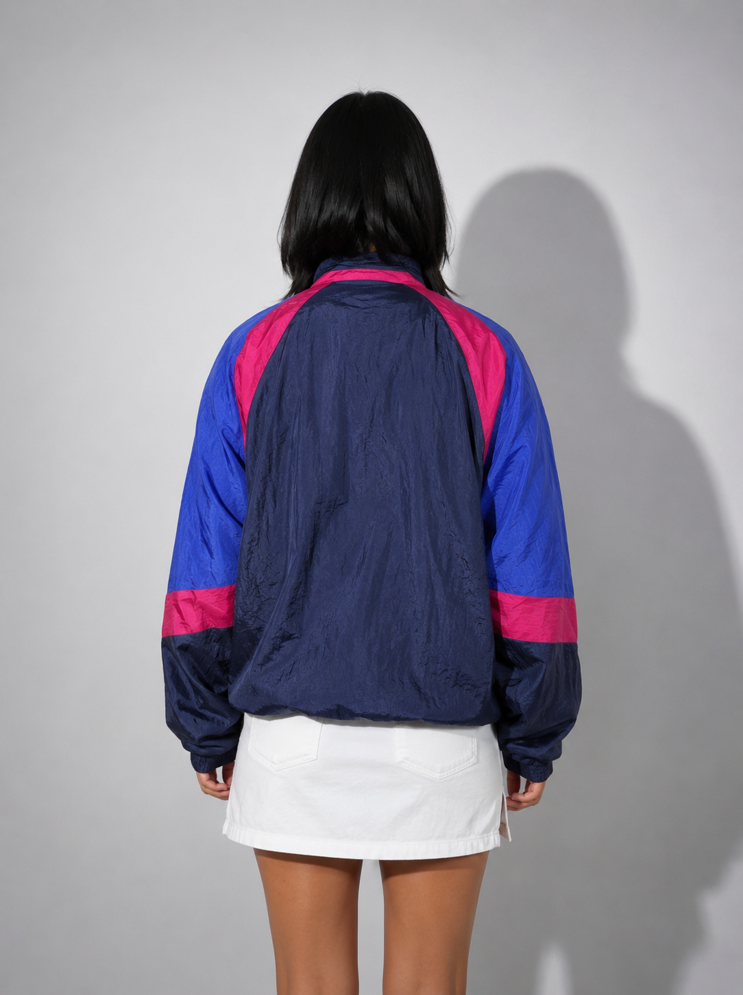 Women's Jacket Vintage Nylon Track Jacket – Navy, Blue & Fuchsia
