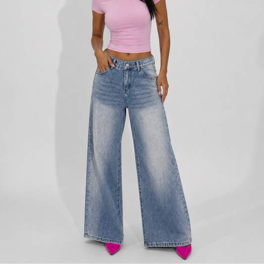 Women's Jeans – Light Wash Oversized Wide Leg Denim