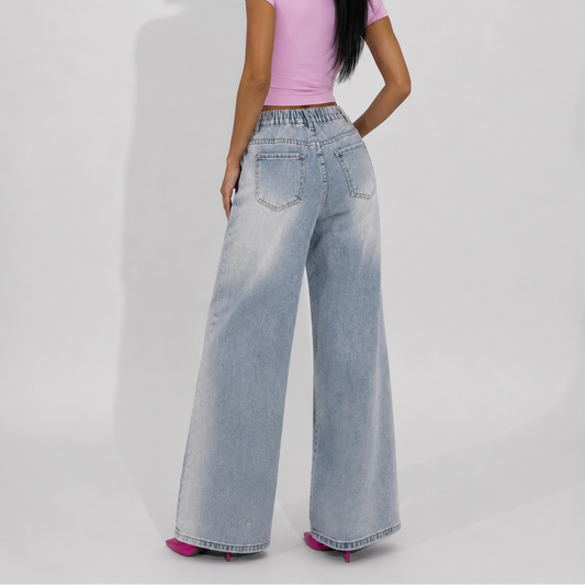 Women's Jeans – Light Wash Oversized Wide Leg Denim
