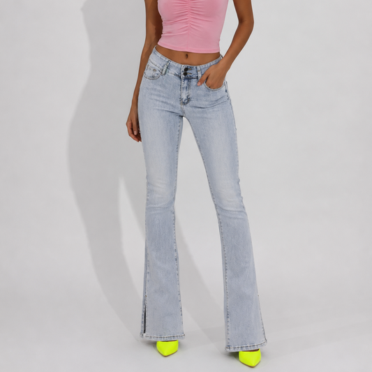 Women's Jeans – Washed Blue Flared Fit Denim