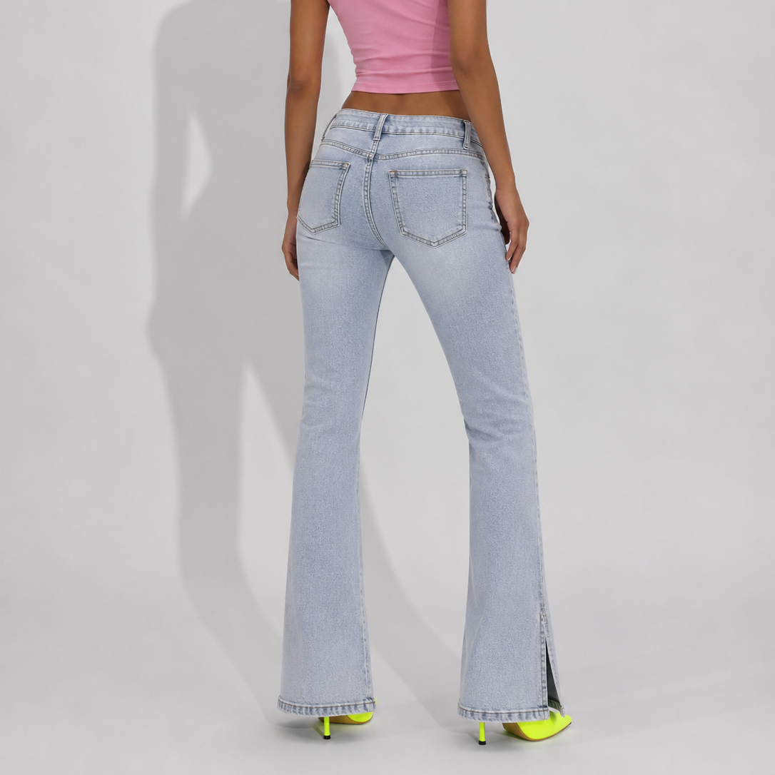 Women's Jeans – Washed Blue Flared Fit Denim