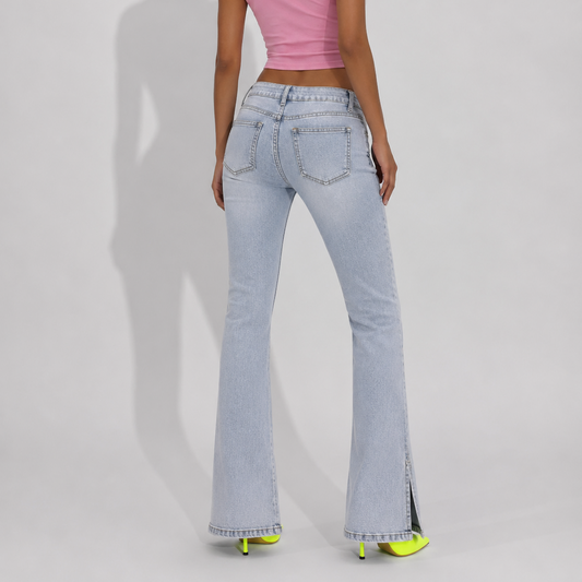 Women's Jeans – Washed Blue Flared Fit Denim