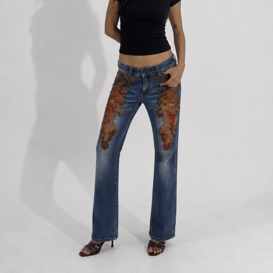 Women's Jeans – Artisan Embroidered Blue Denim