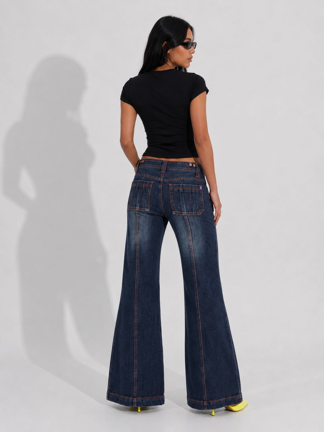 Women's Jeans – Y2K Dark Wash Flared Wide Leg Jeans