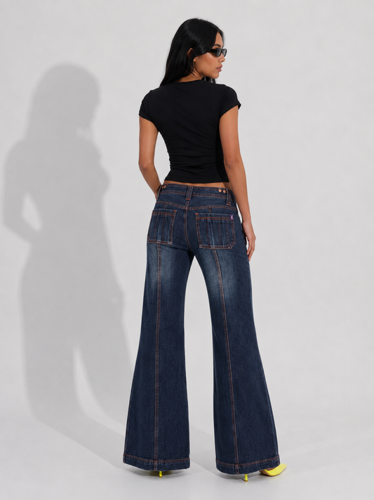 Women's Jeans – Y2K Dark Wash Flared Wide Leg Jeans